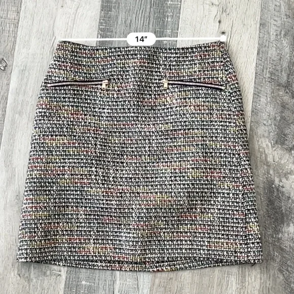 Loft Tweed Like A-line Mini Skirt -- Multicolored Rainbow with Silver Threads - Picture 6 of 7